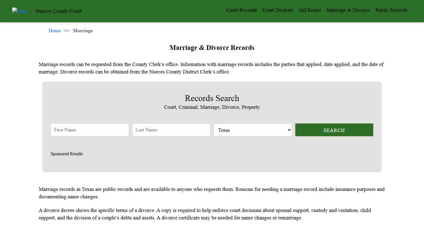Marriage & Divorce Records Nueces County Court